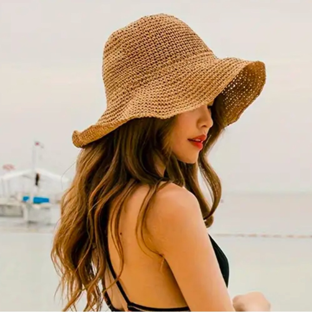 FINAL PRICE ❤️🔥 RAFFIA ❤️🔥 SCALLOPED EDGE BEACH HAT NWT - Picture 5 of 12